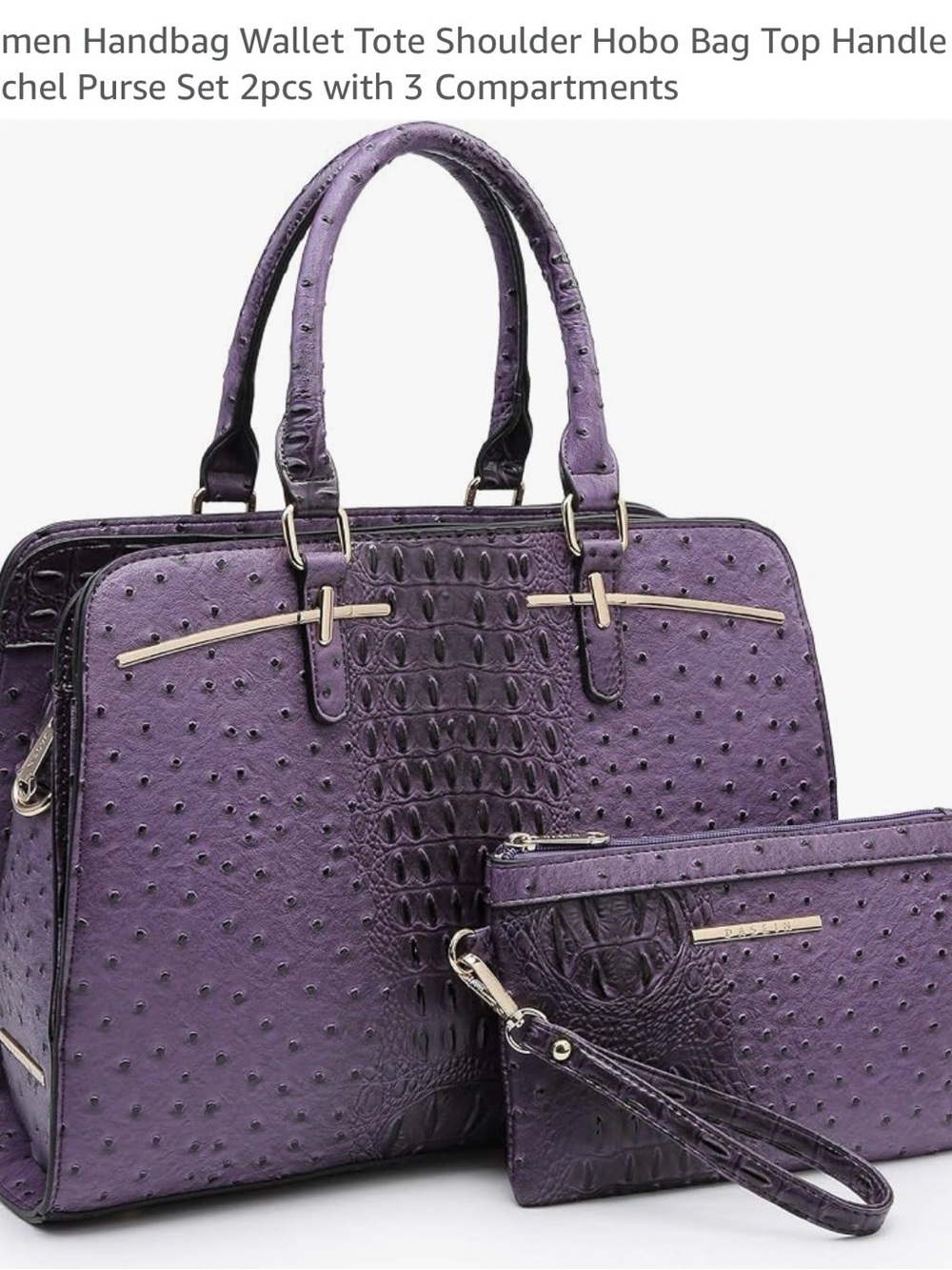 Women's Purple Tote and Wristlet Set - Elegant Structured Handbag